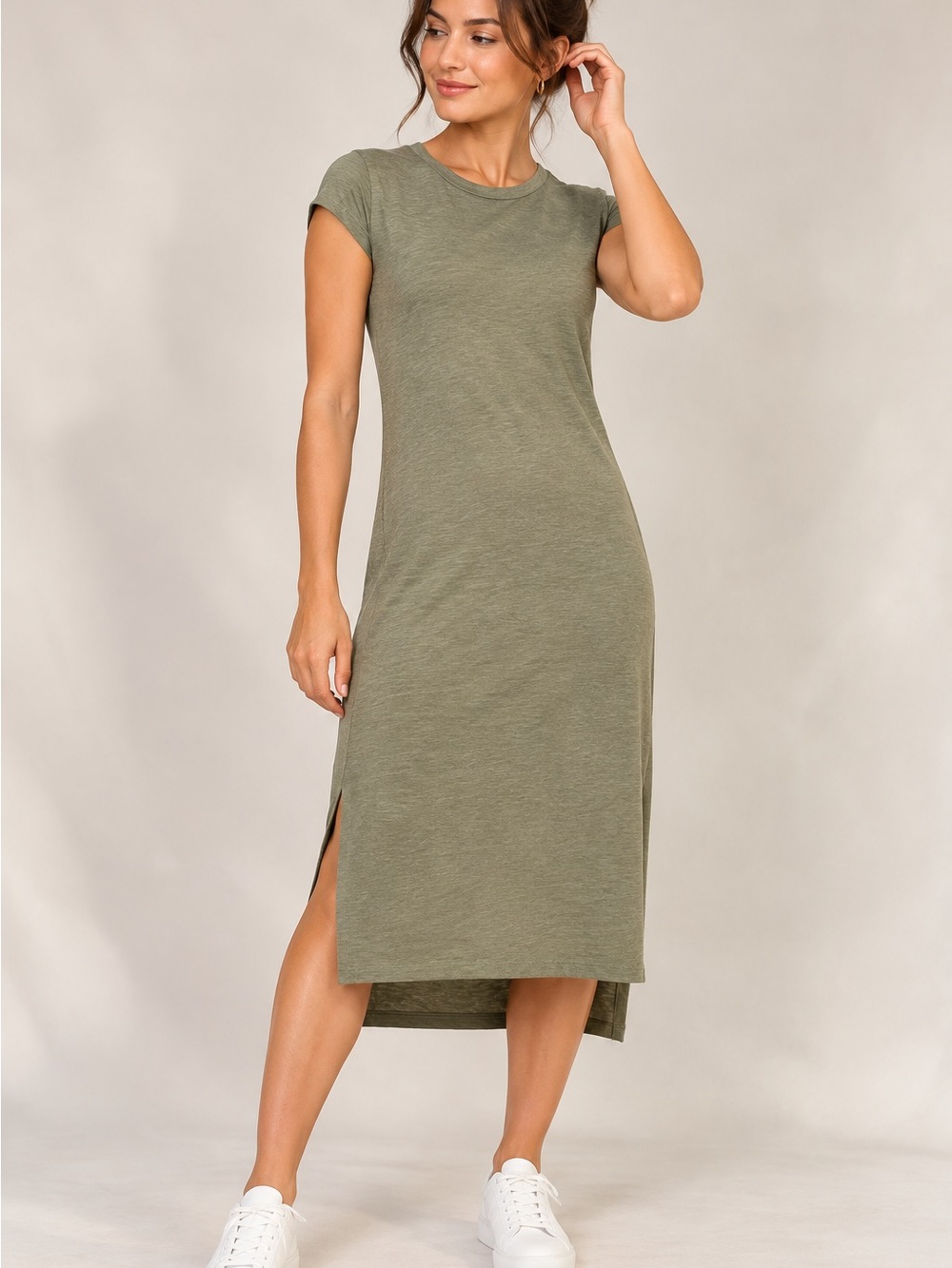 Jessica Simpson Olive Green Midi T-Shirt Dress – Size M